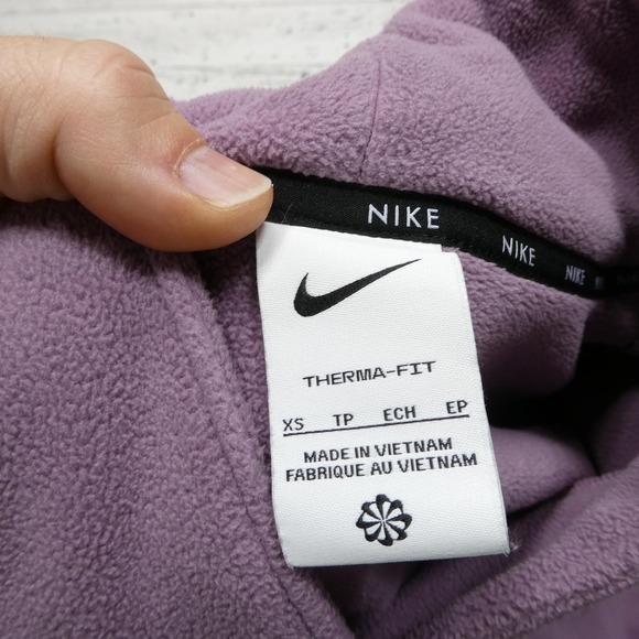 Nike Therma-Fit Fleece Sweatshirt Womens XS Purple Pullover Kangaroo Pocket - Picture 3 of 8